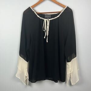 Patterson J. Kincaid Black & Cream Romantic bell sleeve blouse